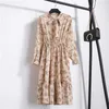 Floral Print Chiffon Bandage O Neck Long Sleeve Folds Long Dress Women Casual Loose Boho Streetwear Beach Vintage Dresses 210608