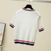 T-Shirt Femme Tricoté T-shirt À Manches Courtes O Cou Femmes T-shirt Mode Coréenne Blanc Mince D'été En Tricot Femme Tee Tops Femme T-shirts