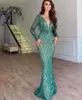 2021 Rose Gold Prom Dress Mermaid Formal Party Ball Gown Long Sleeve Afraic Girl Green Evening Dresses Deep Pageant Drseses Custom1053967