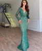 2021 Rose Gold Prom Dress Mermaid Formal Party Ball Gown Long Sleeve Afraic Girl Green Evening Dresses Deep Pageant Drseses Custom9114634