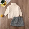 2-7Y Frühling Herbst Kleinkind Kind Kind Mädchen Kleidung Set Gestrickte Pullover Tops Plaid Röcke Outfits Kinder Kostüme 210515