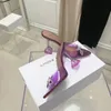Fashion Season Shoes Amina Italy Muaddi Mules Purple Glass Slippers Pvc Crystal Bow Sandals