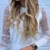 Elegant Fashion Women Blouses Tops Shirts Floral Embroidery Long Sleeve Round Neck Femine Long Sleeves Patchwork Streetwear Tops 210412