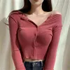 Sexy Tau Taille Strickjacke T-Shirt Frühling Solide Slim Fit Skinny T-Shirt Frauen Casual Langarm T-Shirt Tops Weibliche Mädchen 210423