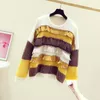 Autumn/Winter Women Powlovers Topps Color Block Patchwork Tassel All-Match Loose O Neck Long Sleeve Sweaters Women's