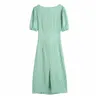 Summer Dress Woman Green Plaid Cut Out Long Women Fashion Short Puff Sleeve Midi Elegant Women's es 210519