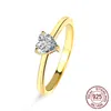 925 Сплошные серебряные кольца для женщин минималистские сладкие сердца формы циркона желтый золотой цвет тонкий палец кольцо партии подарок мода ювелирные изделия