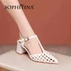 Sophitina Square Heel Compecise Stilish Women Shoes Summer Dressing Pekad Toe Braid Hollow Out Spänne Sandaler Fo310 210513