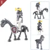 10 stks / set Medieval Skeleton Knight Building Blocks Undead Soldier Horse Action Figure DIY Montage Bricks Speelgoed voor kinderen H1103