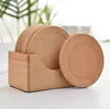 6st / set Träkustar Set Round Beech Wood Cup Mat Bowl Pad Cup Holder Hem Köksredskap