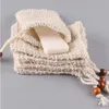 Natural Sisal Soap Bag Saver Holder Pouch Bath Toalettförsörjning Exfolierande duschnät Tvålar Förvaringspåsar Drawstring Foaming Easy 6205213