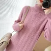 Casual Dresses Wool Knitted Bottoming Dress 2022 Autumn And Winter High Neck Loose Thick Mid-length Cardigan Sweater Women