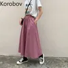 Korobov High Waist Hip A Line Kjol Kvinnor Sommar Ny Retro Lös Solid Jupe Femme Wild Pocket Design Faldas Mujer 210430
