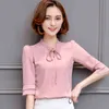 Zomer Chiffon Shirt Dames Solid Office Dame Korte Mouw Wit Roze Pullover Blouse Crop Top Blusas Mujer 9534 210508