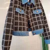 Herfst winter tweed plaid elegante twee stuk sets vrouwen single-breasted jas + hoge taille rok pakken vintage Koreaanse outfits 210513