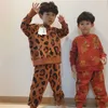 Criança marca leopardo moletom e calças crianças meninos meninos moda moda roupas afortunadas conjuntos de bebê inverno hoody tops gato 210619