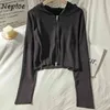 NEPLOE Loose All-Mecz Z Długim Rękawem Knitted Cardigans Jesień Prosty Z Kapturem Zip Sweter Solidna Kolor Casual Miękka Kurtka 1H581 210423