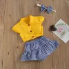 0-24m Summer Toddler Born Neonato Baby Girl Vestiti Set Ruffles Shirt Tops Plaid Shorts Outfits 210515