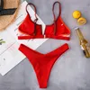 Para Praia Sexy V Neck Bikini Thong Bathing Suit for Women Patchwork Brazilian Set Halter Swimwear Push Up Swimsuit 210712