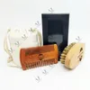 MOQ 100 Sets OEM Custom LOGO Wooden Hair Beard Grooming Kits with Bag Box for Man Mustache Beards Brush and Double Sides Comb Set