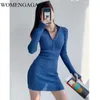 WOMENGAGA Girl Half Turtleneck Zipper Buttock Mini Fold Women's Autumn Winter Sexy Tight Knit Long Sleeve Bottomed Dress YGB 210603