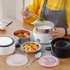 Bärbar elvärme Lunchbox Steamer Rice Cooker Rostfritt Stål Bento Multifunktion Automatisk matbehållare 210423