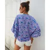 Boheemse losse bloemen vrouwen blouse sexy v-hals batwing mouw knop boho dame blouses w280 210526