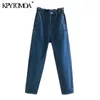 KPYTOMOA Women Fashion Side Pockets Baggy Paperbag Jeans Vintage High Elastic Waist Denim Female Ankle Trousers Mujer 210629