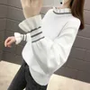 2021 Ny Höst Vinter Kvinnors Flare Ärm Sweater Casual Loose Bottoming Shirt Långärmad Turtleneck Striped Jumper Jersey X0721