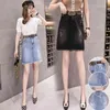 Sommar Kvinnor Denim Mini Kjolar Fashion High Waist Koreanska Svart Skirt Blå Förpackning Höft Bottis Bottoms Plus Storlek B04012B 210421