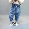 여자 아기 청바지 단색 소녀의 청바지 캐주얼 스타일 청바지 아이 유아 하이 허리 아기 소녀 옷 210412