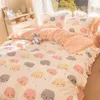 Oxygen bomulls sängkläder uppsättning Duvet Cover 4PCs monterade ark Ruffles sängkläder pastoral Twin Queen King size Home Textile 210615