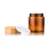 150g 250ml Empty Cream Container PET Frosted Amber Cosmetic Refillable Facial Hair Mask Plastic Jar With Bamboo Lid 20pcs lot Stor221C