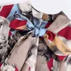 Women vintage contrast color ink painting print casual sashes long Dress ladies stand collar bow tied vestido Dresses DS3047 210420