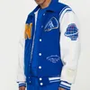 Neutrals Blue Barsity Bomber Jacket Man Contrast Sleeve PU 가죽 코트 자수 Jaded 캐주얼 런던 야구 재킷 여성 211011