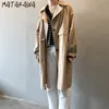 MATAKAWA Abrigo largo sobre la rodilla Mujer Otoño Cortavientos Color sólido de manga larga para mujer Trench Coat 210513