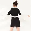 [EAM] Kobiety Czarne Białe Ruffles Temperament Sukienka Stojak Kołnierz Flaresleeve Loose Fit Fashion Wiosna Jesień YC00101 210512