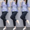 Katoen en linnen vrouwen casual set zomer korte mouw print dot t-shirt en broek dames mode basis 2 stuk set plus size x0428