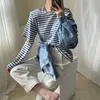 Colorfaith Women Spring Summer T-Shirt Striped Cutout Vintage Fashionable Minimalist Korean Style Wild Lady Tops T3279 210623