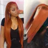 Brasilianska Ginger Orange Lace Front Pärlor för svart kvinna Långt Mjukt Naturligt Straight Syntetiskt Hårviktig Värmebeständig Cosplay / Party