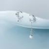 Mond Quaste Sterne Perle Baumeln Ohrring für Frauen 925 Sterling Silber Glänzend Zirkon Asymmetrie C-Form Edlen Schmuck 210707