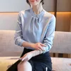 Koreańskie jedwabne kobiety bluzki kobieta satynowa bluzka koszulka z długim rękawem koszulki top plus rozmiar Camisas de mujer elegancki damskie topy 210531