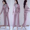 Autumn Fashion Workwear Two Piece Sets Outfits Women Double-breasted Coats + Wide Leg Pants Suits Elegant Ladies Female Set 210513
