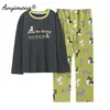 Youth Men's Casual Sleepwear Trendy Cartoon Printing Home Suit Soft Cotton Pyjamas for Man Spring Mens Pullover Pajamas Set 210901