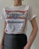 여성의 티셔츠 버드 와이저 인쇄 화이트 빈티지 세련된 대형 티셔츠 여성 반소매 o 목 느슨한 캐주얼 티 레이디 여름 방울