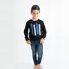 Autumn fashion Denim Striped Black Color Girls Dress Brother and sister Clothes short sleeve cotton Boys Sweatshirt 210724