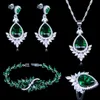 Bijoux de fiançailles couleur argent ensembles de bijoux femmes vert cubique Zircon boucles d'oreilles/bagues/pendentif/collier/bracelets ensembles H1022