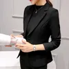 Business Casual Notched Blazer Damska kurtka Eleganckie Cardigans Button Coats Solid Veste Femme Work Topy Slim Office Lady Garnitury 211006