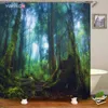 3D printing misty forest bathroom shower curtain green natural landscape home decoration curtain with hook curtain 211116