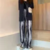Wysoka elastyczna talia drukowana długie plisowane szerokokątne spodnie z luźnymi spodniami kobiety moda wiosna lato rendering spodni 210412
